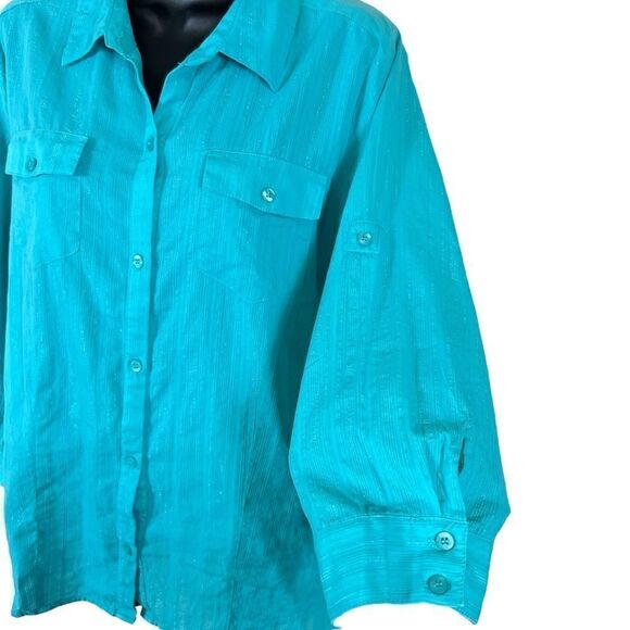 SagHarbor Turquoise Metallic Striped Button Down Shirt - Picture 6 of 12